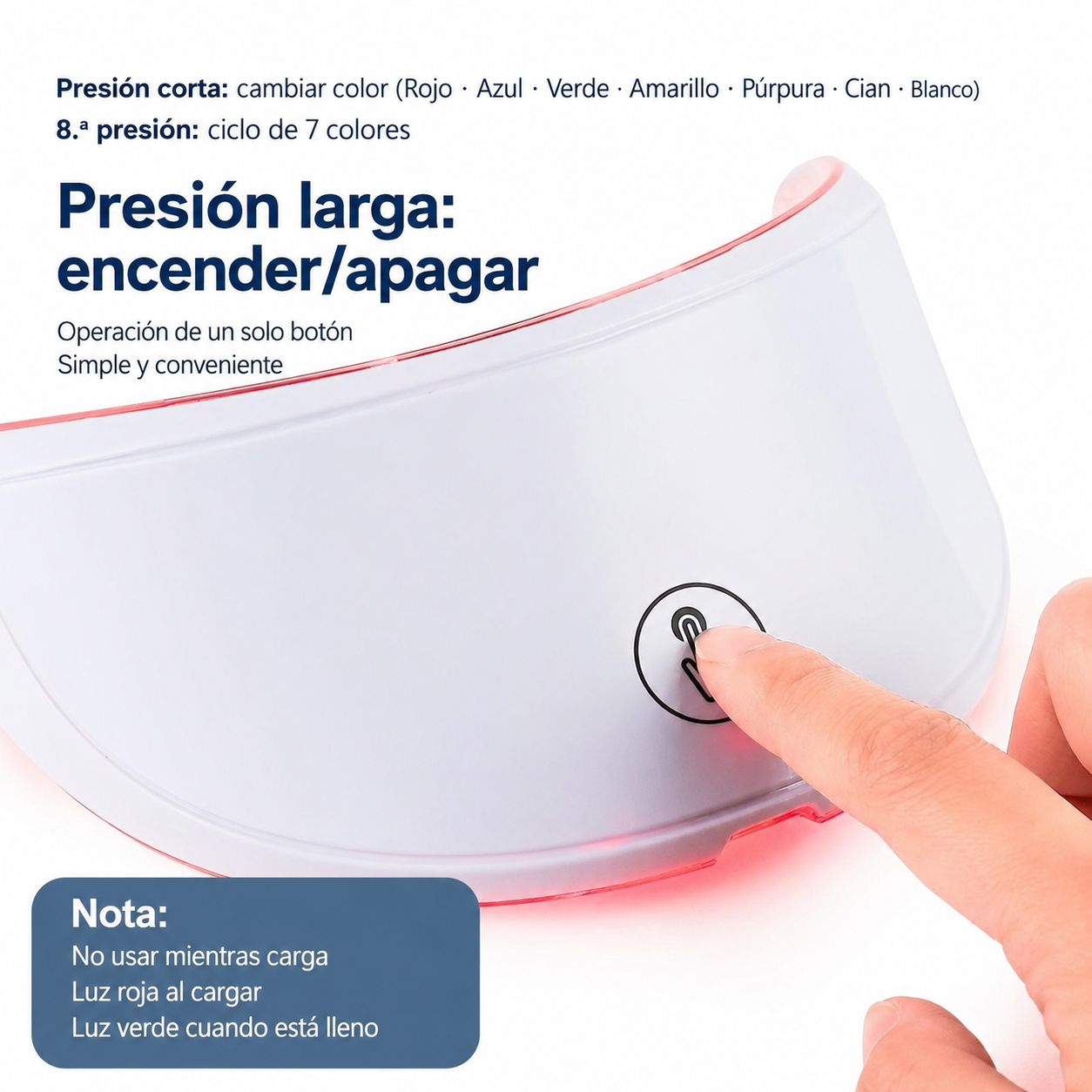 Detalle do botão do dispositivo de cuello GlowMask Pro 7